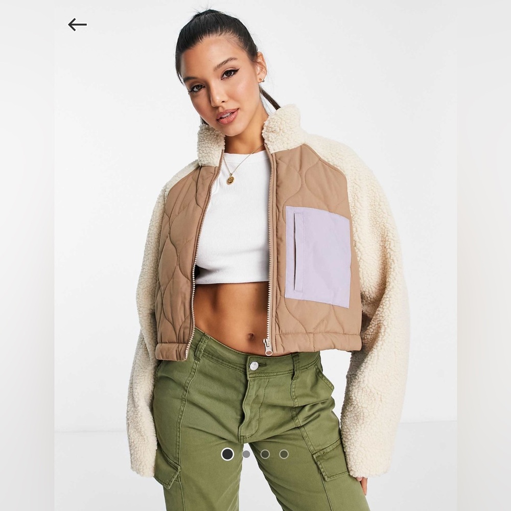 ASOS DESIGN cropped fleece jacket in camel